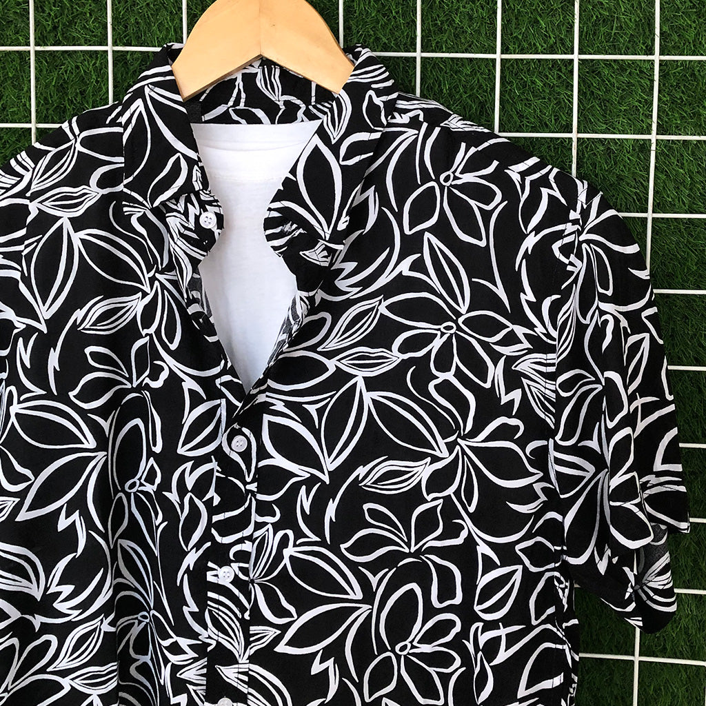 Black & White Floral Hawaiian Shirt - MS015