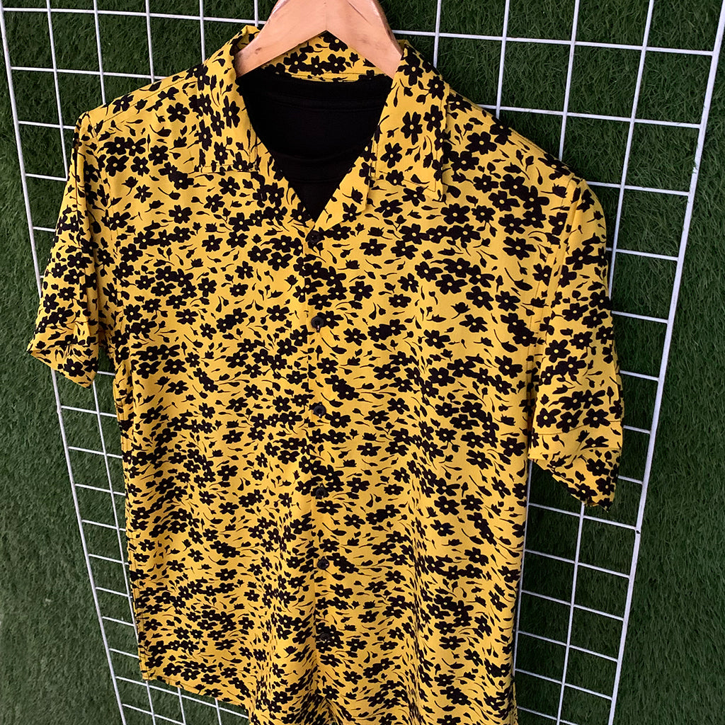 Black Floral Printed Yellow Shirt - MS092