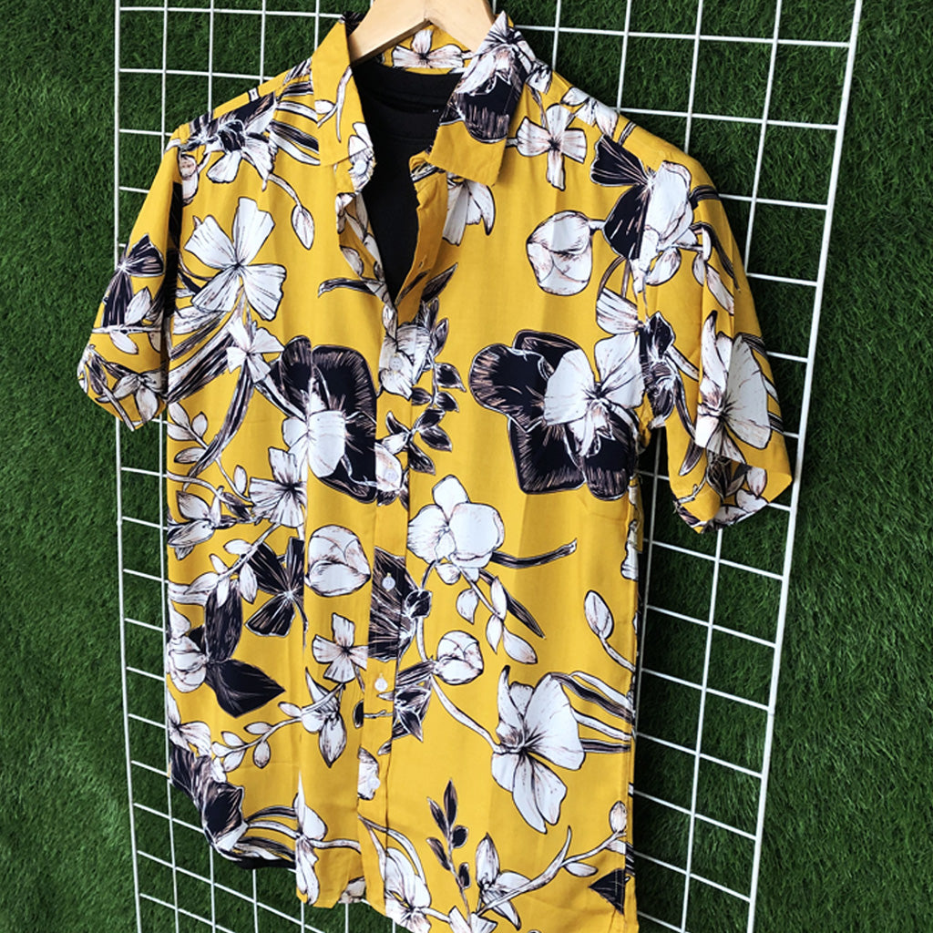 Mustard Floral Hawaiian Shirt - MS009