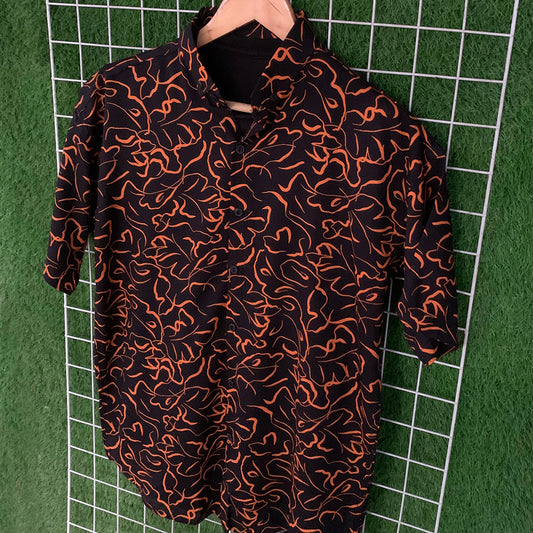 Black & Orange Printed Shirt - MS076