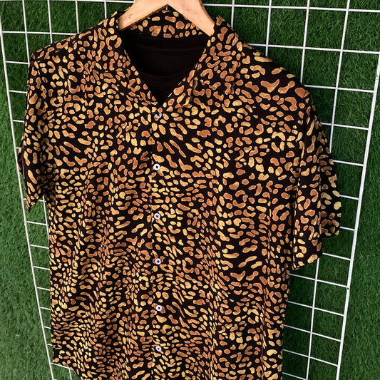 Cheetah Printed Black Hawaiian Shirt - MS090