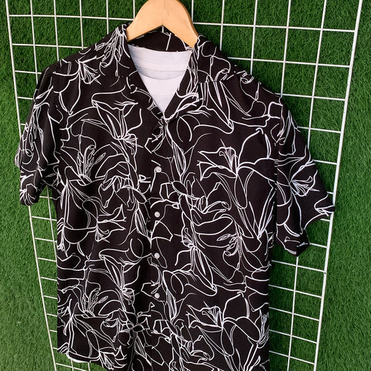 White Floral Black Hawaiian Shirt - MS087