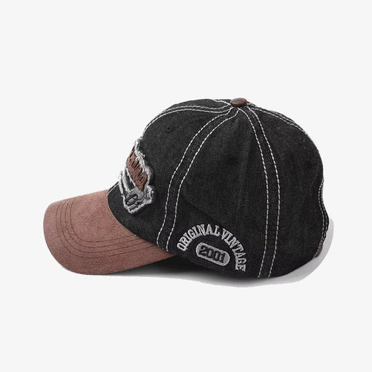 Two-Tone Denim Charcoal Embroidered Cap - CP100
