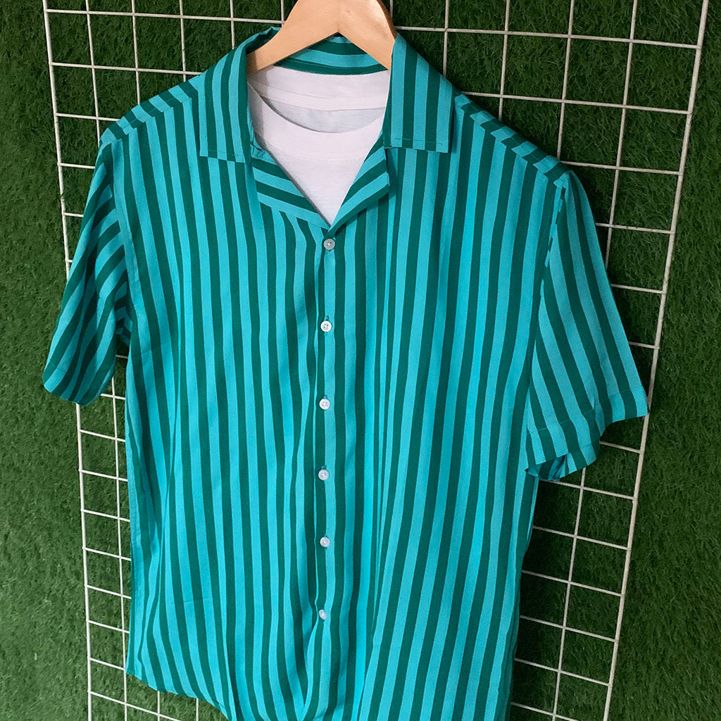 Ocean Blue Striped Printed Shirt - MS069