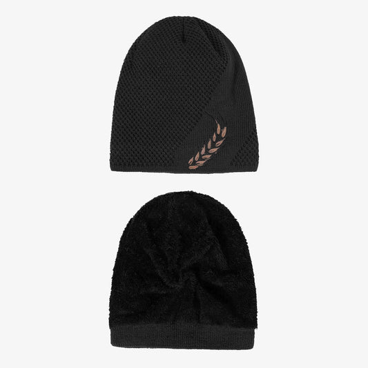 Black Warm Fur Knit Beanie - CP112