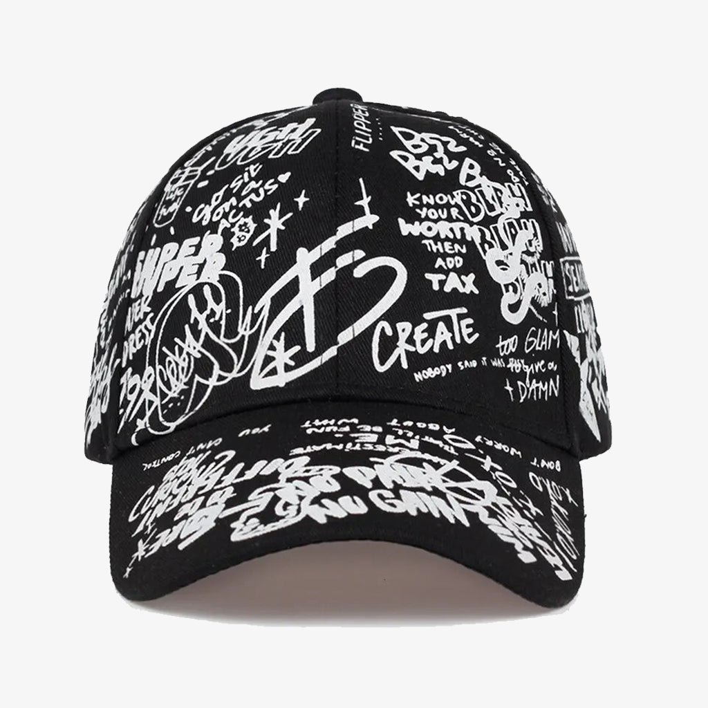 Black Geometry Printed Snapback Baseball Cap - CP021