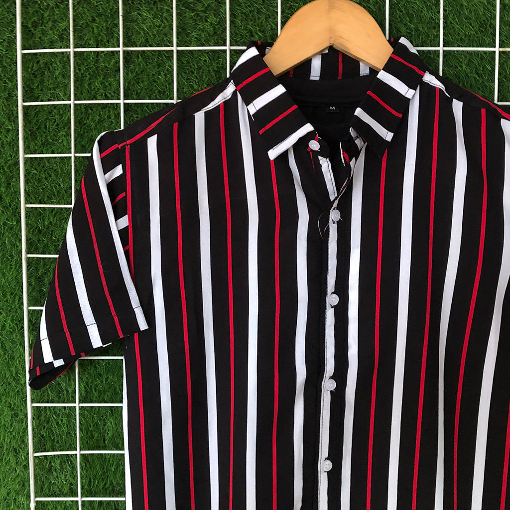 Black & Red Contrast Striped Shirt - MS030