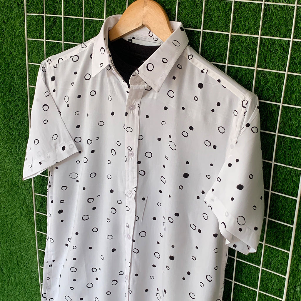 White & Black Printed Shirt - MS039