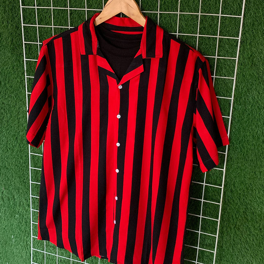 Black & Red Striped Printed Shirt - MS062