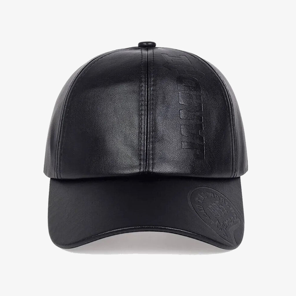 Black Leather Embossed Baseball Cap - CP033