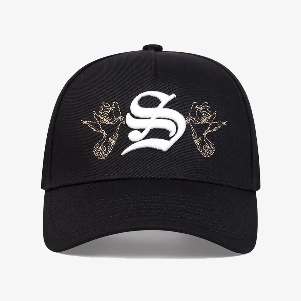 Black S Embroidered Snapback Baseball Cap - CP037