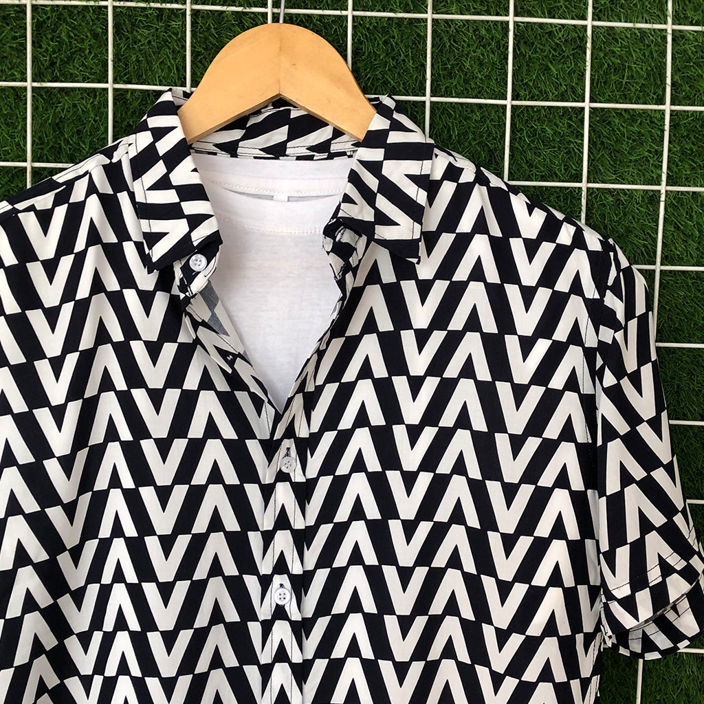 Black & White Pattern Hawaiian Shirt - MS014