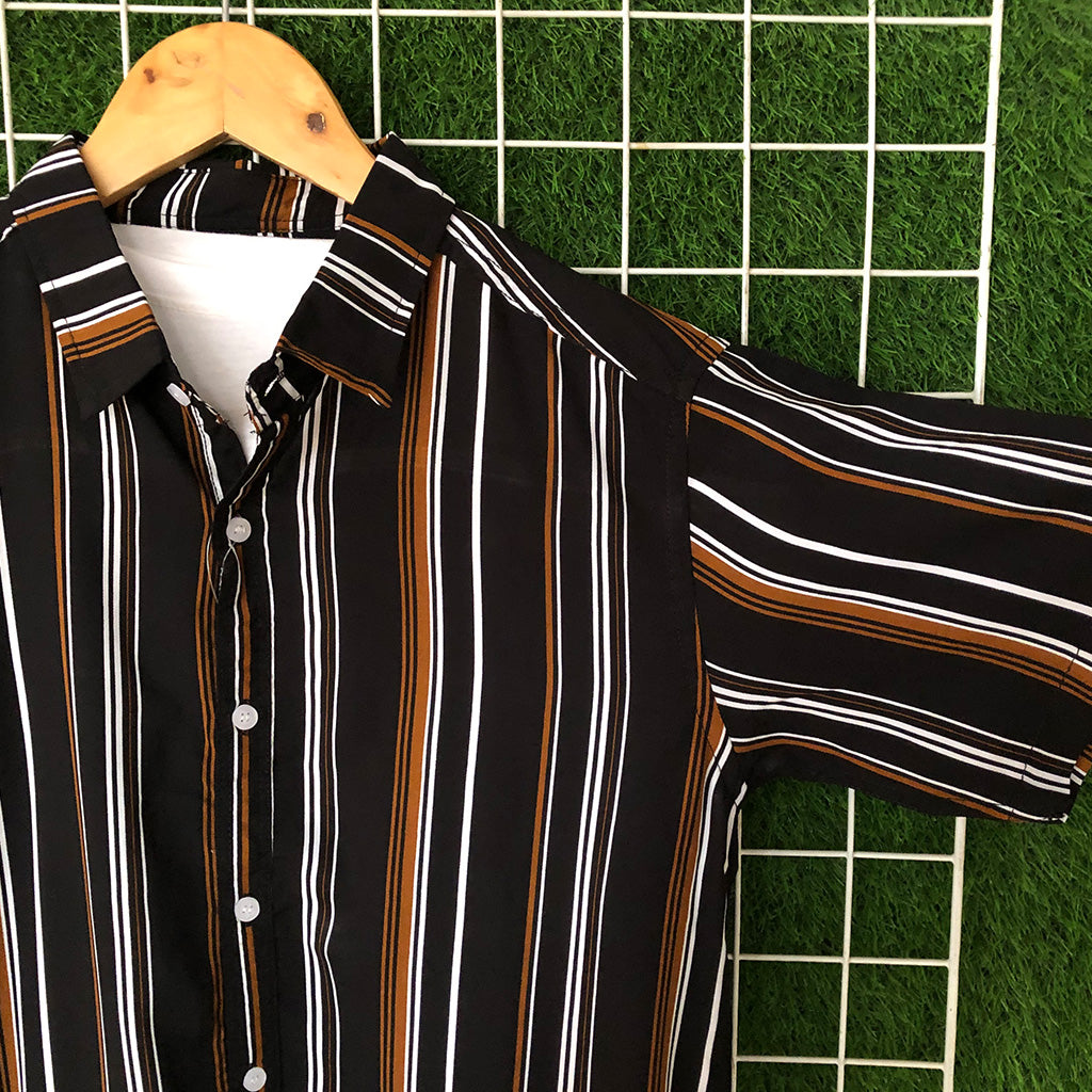 Black & Brown Contrast Striped Shirt - MS029