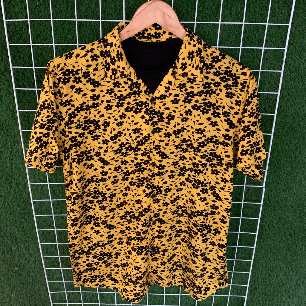 Black Floral Printed Yellow Shirt - MS092