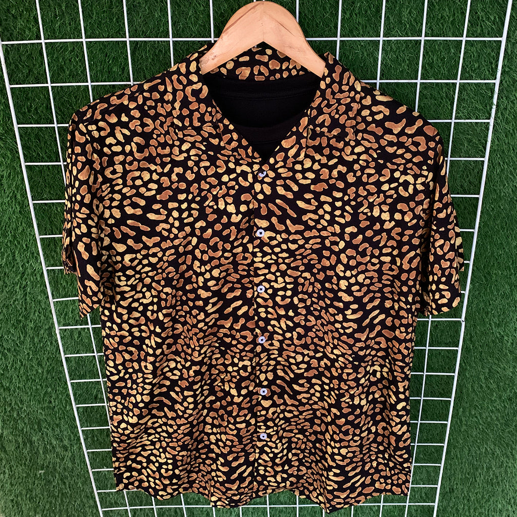 Cheetah Printed Black Hawaiian Shirt - MS090