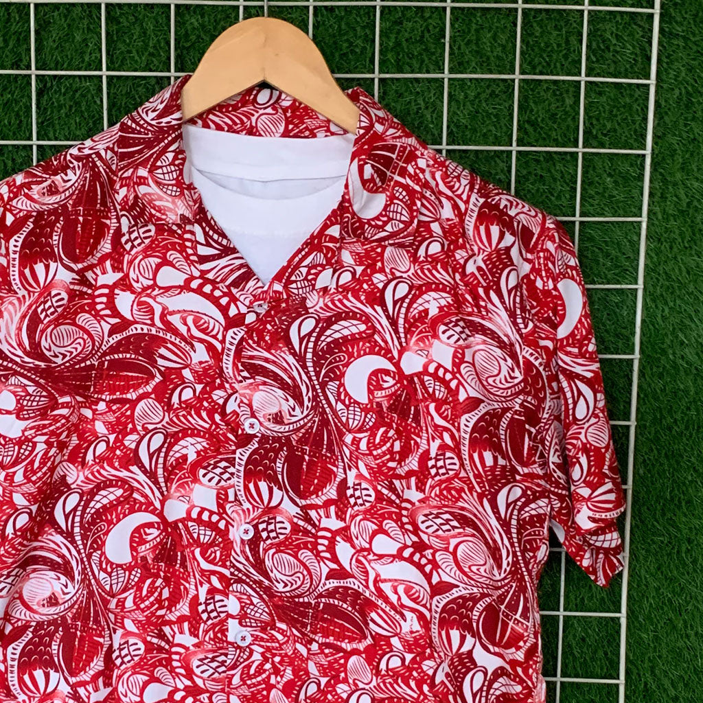 White & Red Vintage Printed Shirt - MS063