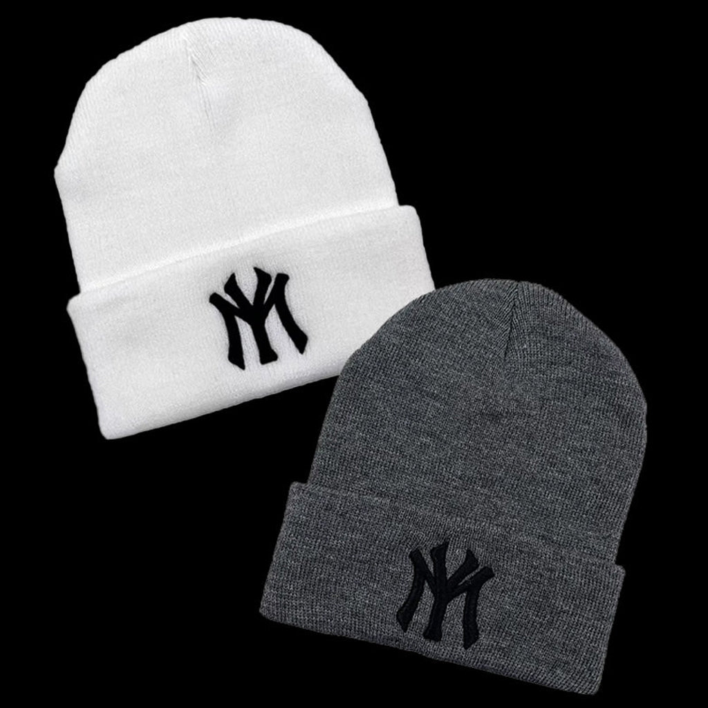NY Embroidered Grey Soft Knit Beanie - CP091