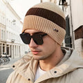 Beige Contrast Knit Beanie - CP115