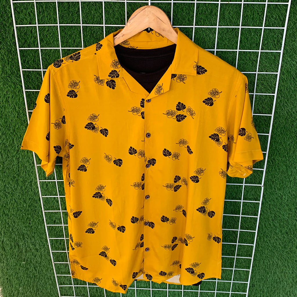 Yellow Leaf Printed Shirt - MS083