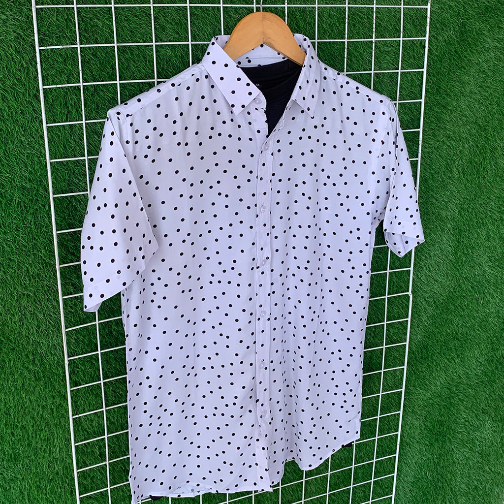 White & Black Dot Printed Shirt - MS036