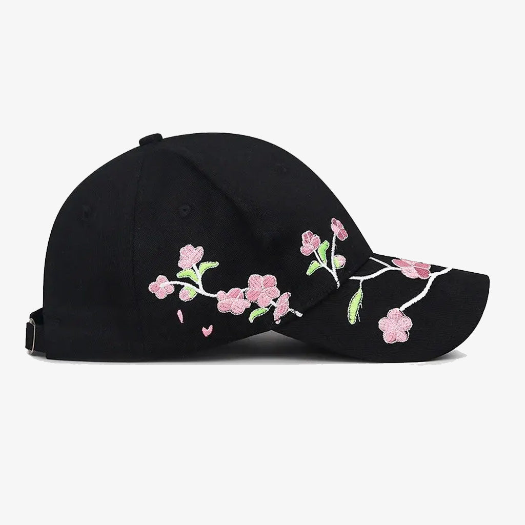 Floral Embroidered Black Baseball Cap - CP024
