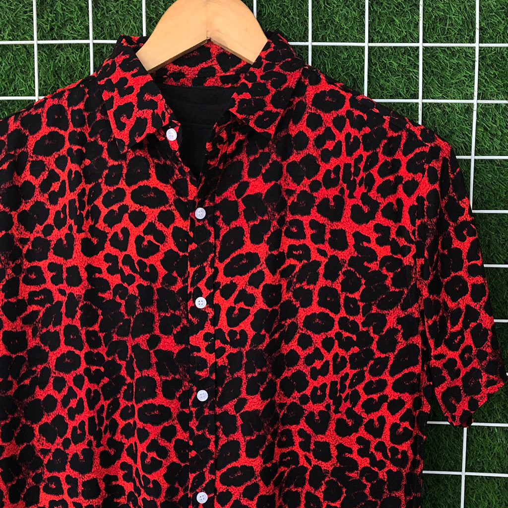 Red & Black Cheetah Printed Shirt - MS018