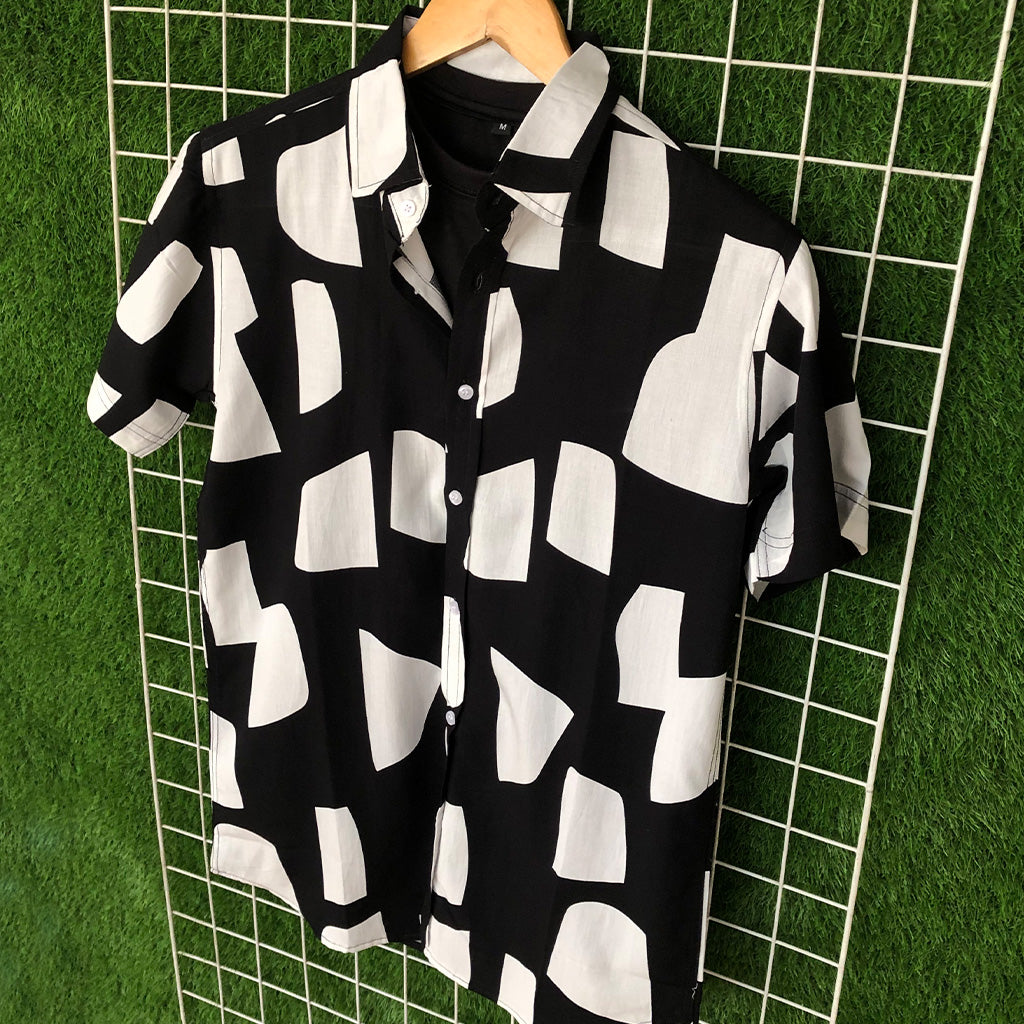 Black & White Box Pattern Hawaiian Shirt - MS012