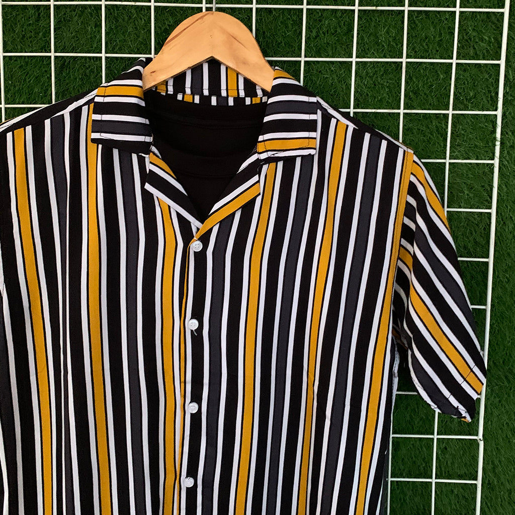 Tri-Color Black & Yellow Striped Shirt - MS093