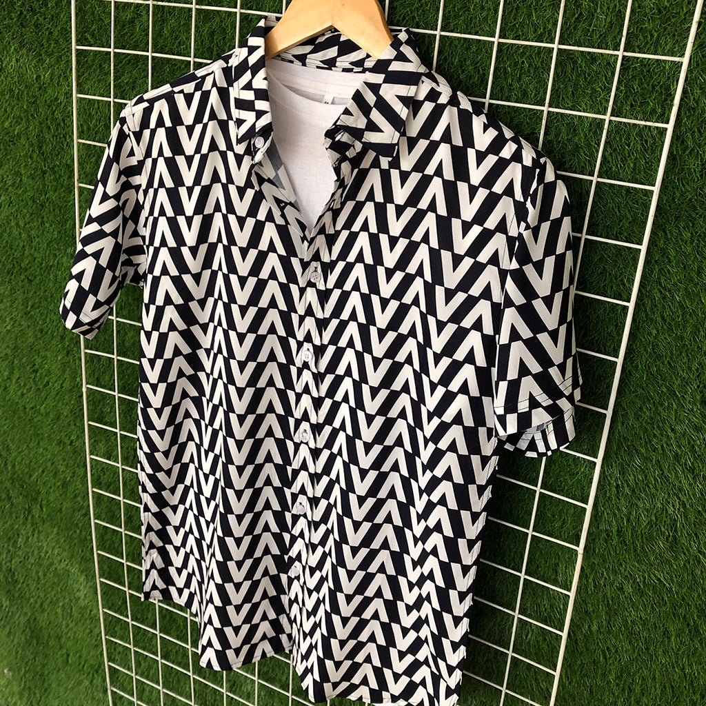 Black & White Pattern Hawaiian Shirt - MS014