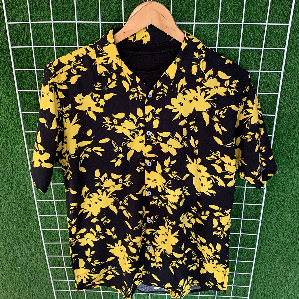 Black & Yellow Floral Printed Shirt - MS084