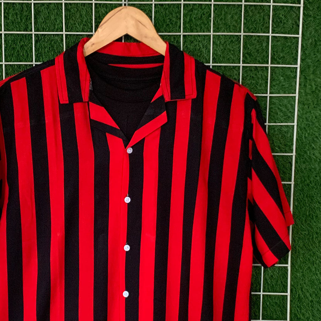 Black & Red Striped Printed Shirt - MS062