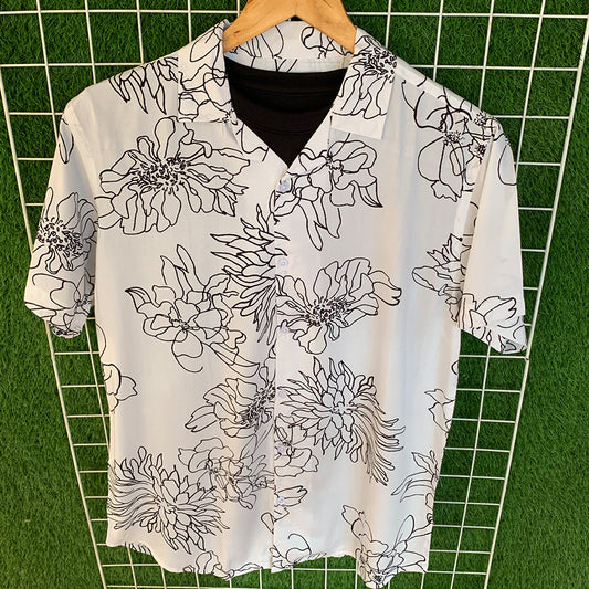 Black Floral White Hawaiian Shirt - MS081