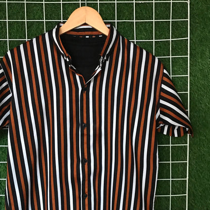 Tri Color Orange & Black Striped Shirt - MS046