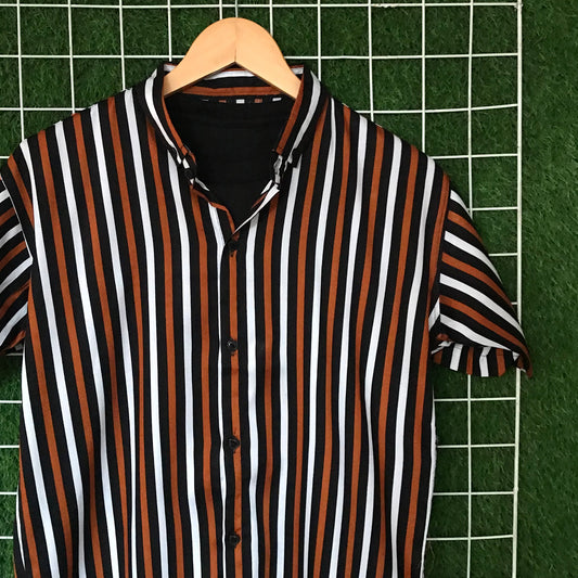 Tri Color Orange & Black Striped Shirt - MS046