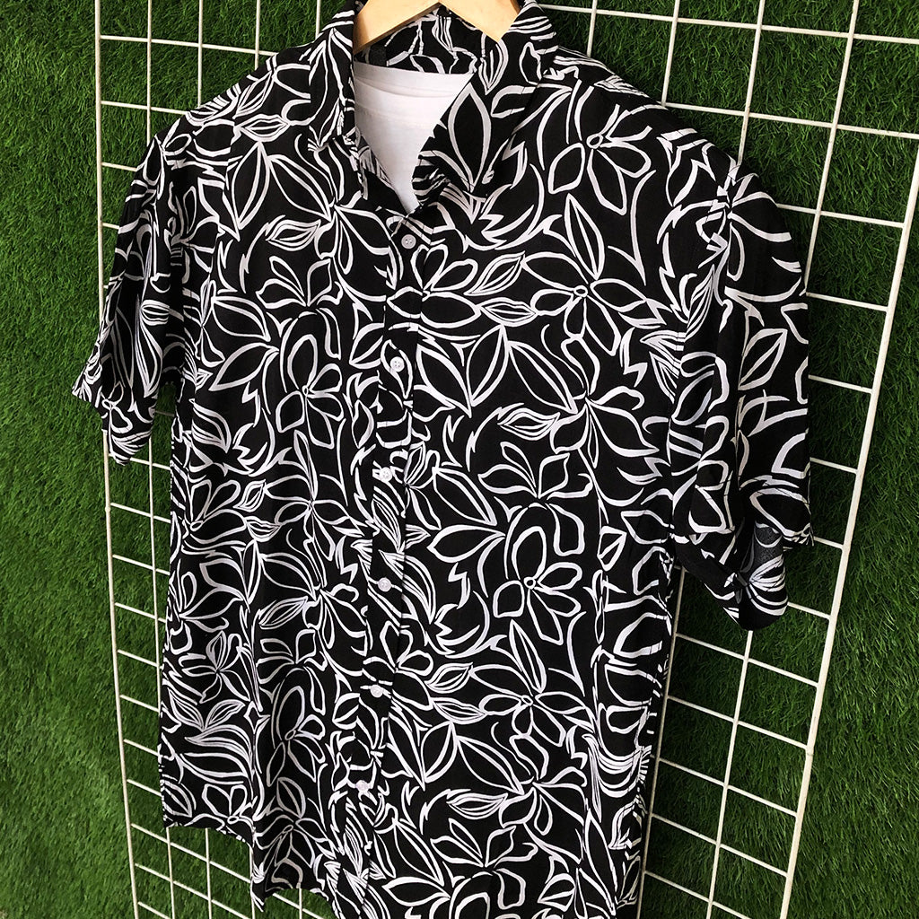 Black & White Floral Hawaiian Shirt - MS015