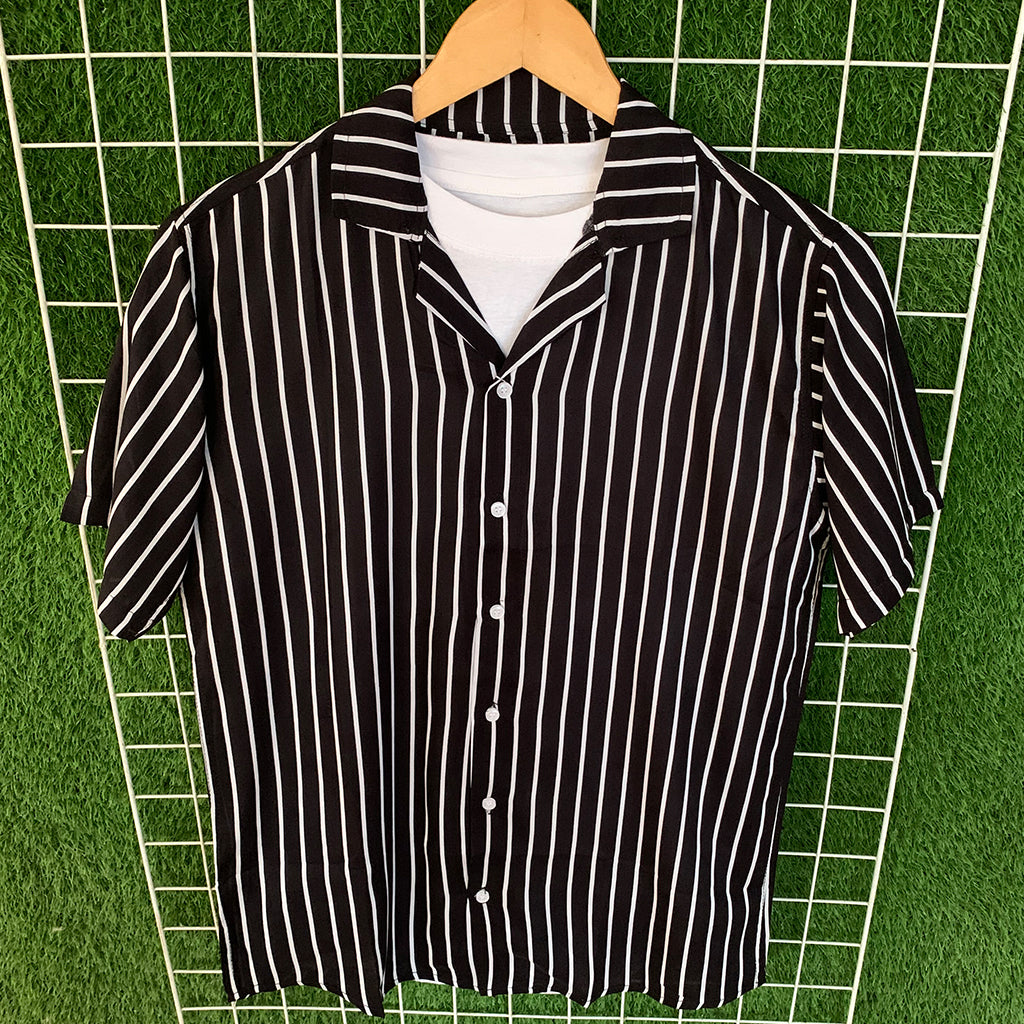 Black & White Striped Printed Shirt - MS085