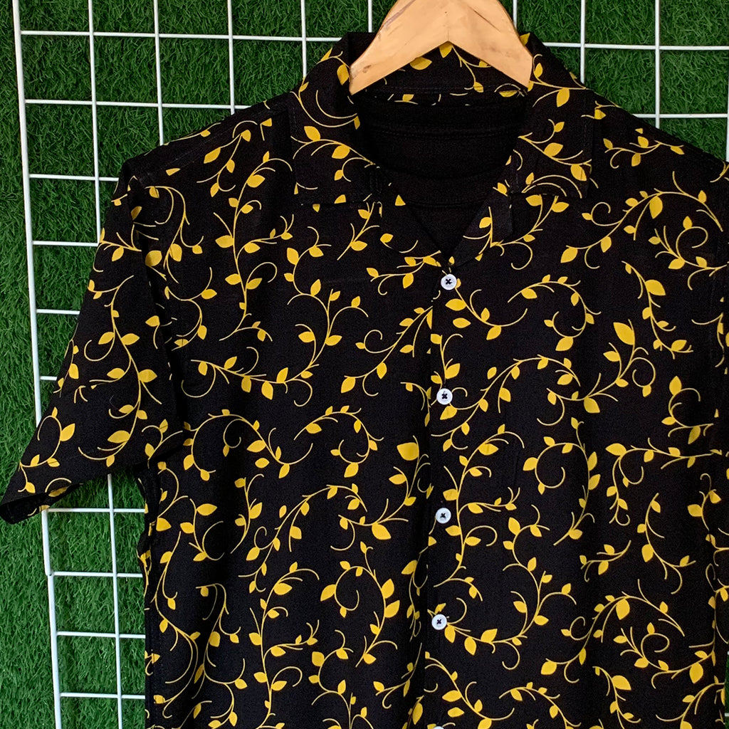 Black & Yellow Floral Printed Shirt - MS057