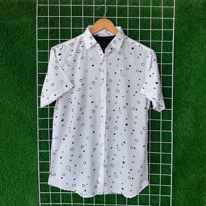 White & Black Printed Shirt - MS039