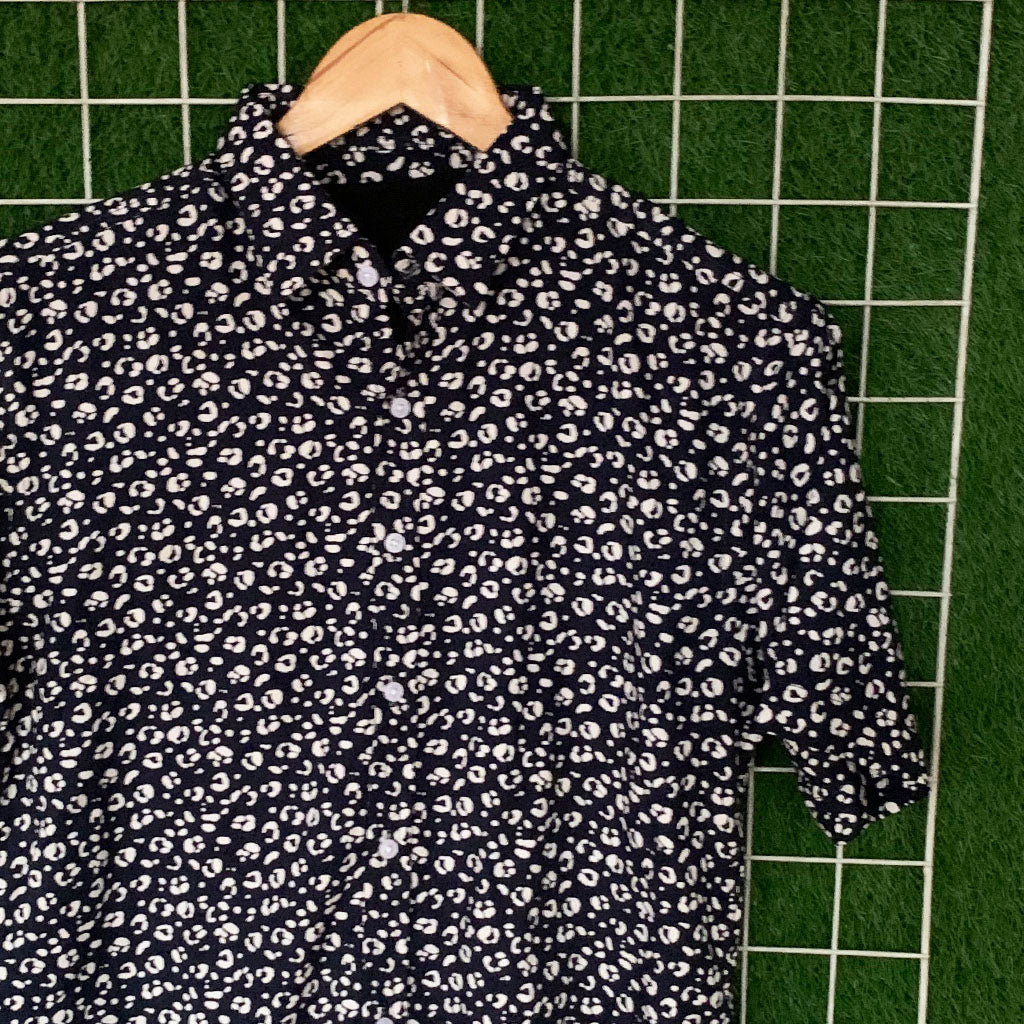 Navy Blue Popcorn Printed Shirt - MS070