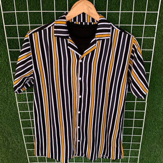 Tri-Color Black & Yellow Striped Shirt - MS093