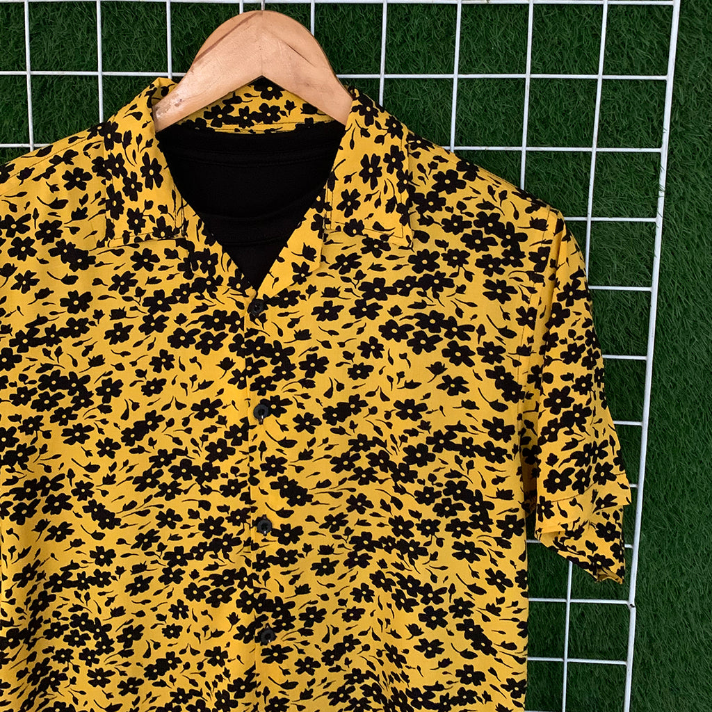 Black Floral Printed Yellow Shirt - MS092