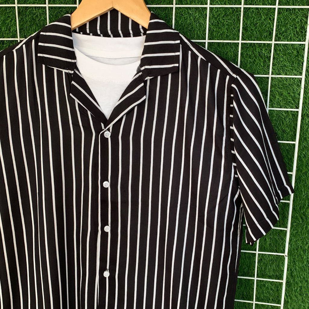 Black & White Striped Printed Shirt - MS085