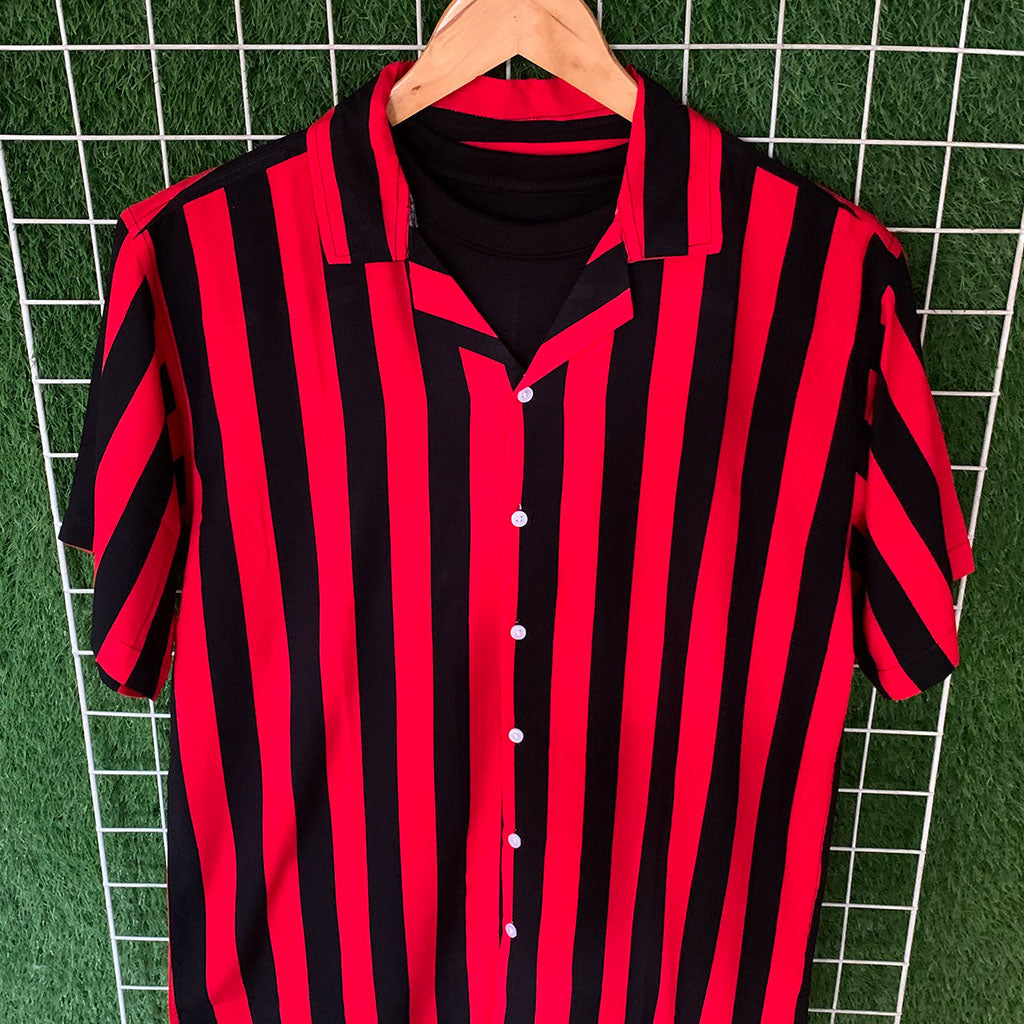 Black & Red Striped Printed Shirt - MS062