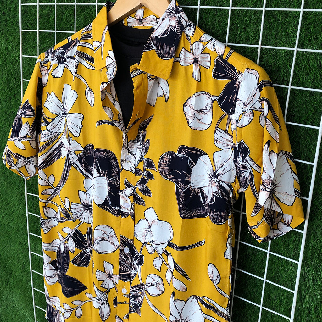 Mustard Floral Hawaiian Shirt - MS009