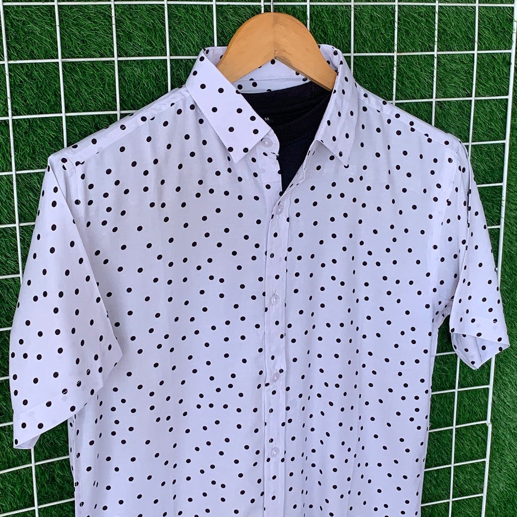 White & Black Dot Printed Shirt - MS036