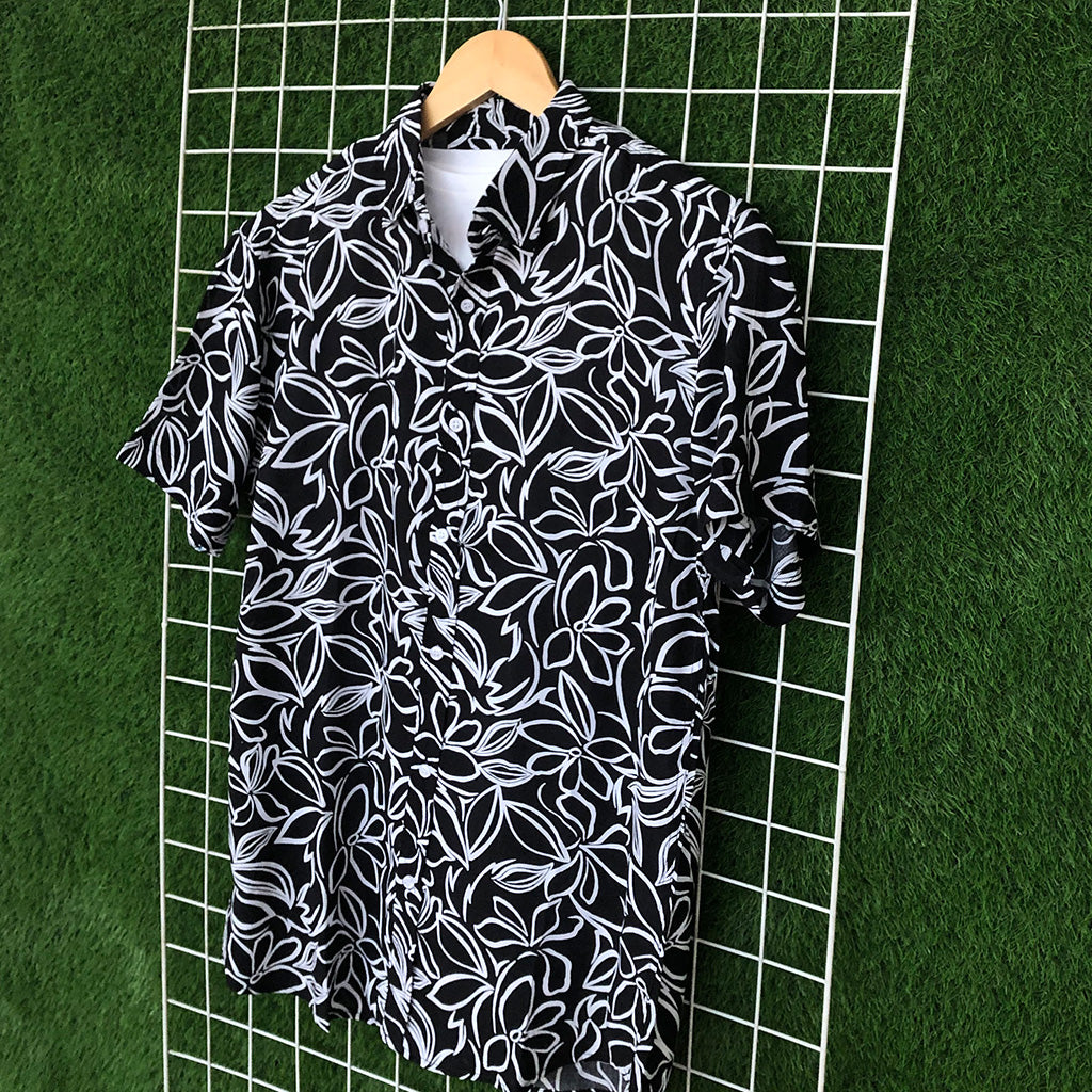 Black & White Floral Hawaiian Shirt - MS015