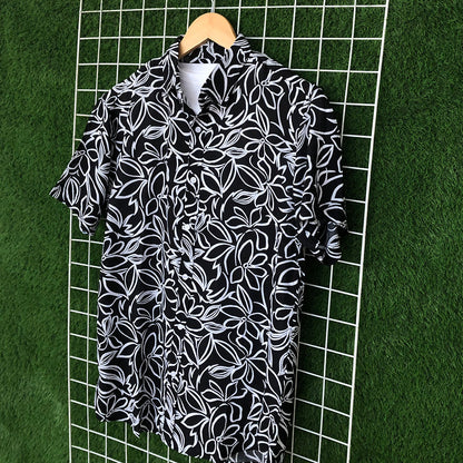 Black & White Floral Hawaiian Shirt - MS015