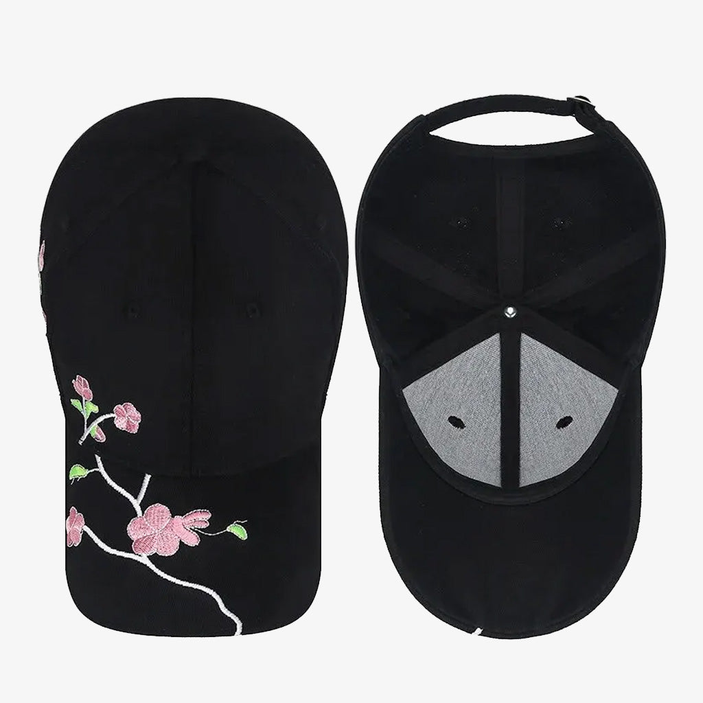 Floral Embroidered Black Baseball Cap - CP024
