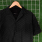 Black Embossed Rich Popcorn Coat Collar Shirt - MS101