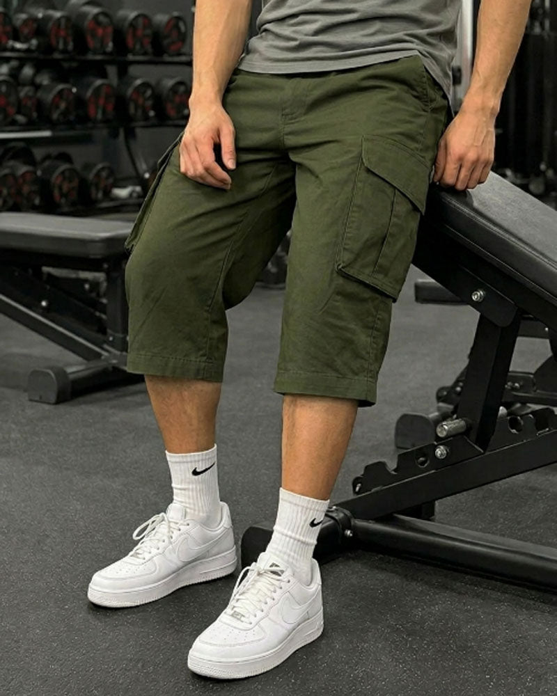Three Quarter 6 Pockets Cargo Shorts - Olive Green